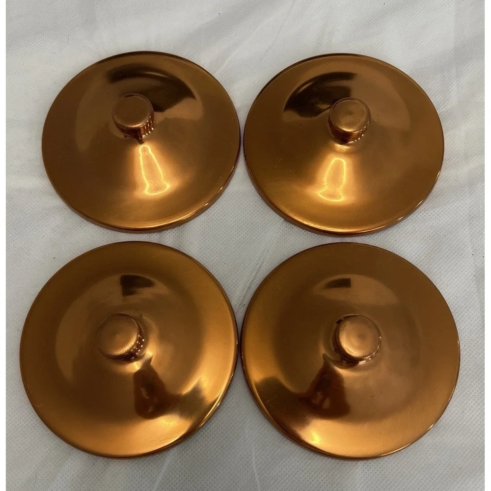 Vintage Spun Copper Bowls W Lids MCM Serving Dish Candy Trinket Cottage Farm